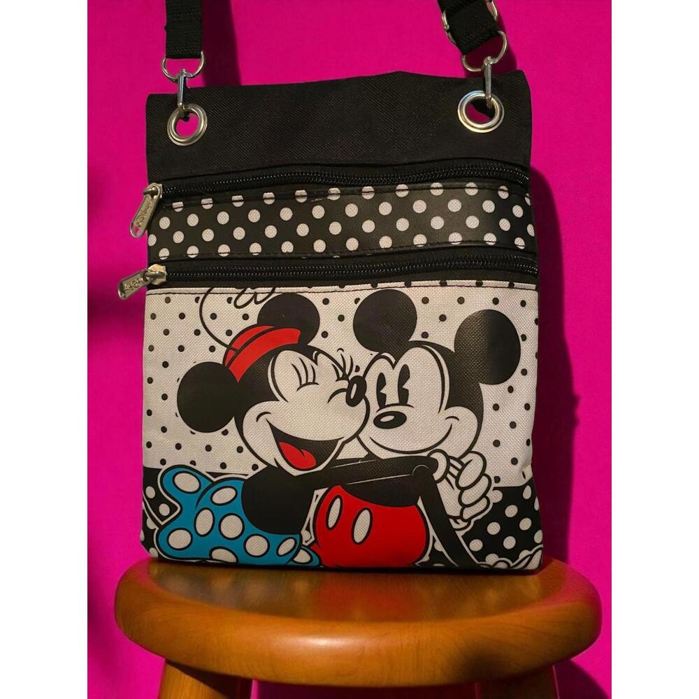 Disney Parks Mickey & Minnie Crossbody Bag/Purse Fun Polka Dot Zippered Closure